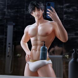 abs bathroom black_hair christmas grey_eyes kodogasai male_only phil_mizuno shampoo_challenge solo_male