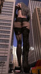 1girls 3d ass city female female_focus giantess light-skinned_female light_skin long_hair macro nier nier:_automata pov rear_view velocity-vektor yorha_a2