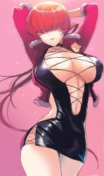 ashita ashita_(2010) breasts cleavage hair_over_eyes hamster hands_behind_head king_of_fighters large_breasts shermie_(kof) snk