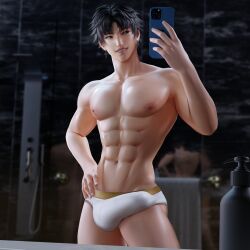 abs bathroom black_hair christmas grey_eyes kodogasai male_only muscular phil_mizuno solo_male