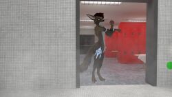 3d animal_genitalia animal_genitals animal_penis anthro anthro_only balls blue_markings brown_fur brown_hair canid canine canine_genitalia canine_genitals canine_penis casual_exposure casual_nudity collar fur furry furry_only glowing glowing_markings judgesyrus locker_room male male_anthro male_focus male_only naked nude penis penis_poke penis_tip pink_penis public public_nudity rexouium shower showering solo solo_focus stretching stretching_arms twitter url vr_media vrchat vrchat_avatar