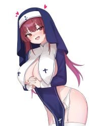 1girls 2022 big_breasts breasts cleavage female female_focus female_only garter_straps grunel_(grunel_7979) hands_together hands_under_breasts heart heart-shaped_pupils hololive hololive_fantasy hololive_japan horny houshou_marine looking_at_viewer nun nun's_habit nun_outfit simple_background solo solo_female standing tagme virtual_youtuber white_background