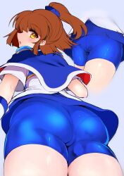 arle_nadja ass ass_focus back_view blush brown_hair cape eta_(artist) female_focus madou_monogatari puyo_puyo puyo_puyo_fever upskirt yellow_eyes