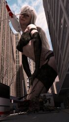1girls 3d breasts city female female_only giantess light-skinned_female light_skin long_hair macro nier nier:_automata solo solo_female velocity-vektor white_hair yorha_a2
