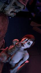 1boy 1girls 3d 3d_(artwork) alien big_penis bigger_male breasts commander_shepard cum cum_on_face cumshot ejaculation fellatio female femshep frost_556 green_eyes huge_cock interspecies kneeling krogan large_penis male mass_effect nipples nude nude_female oral oral_sex penis red_hair sex smaller_female source_filmmaker urdnot_wrex