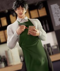 barista bathroom black_hair grey_eyes kodogasai male_only phil_mizuno solo_male