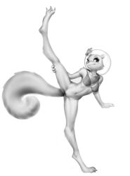 2021 anthro armor bikini bikini_top bottomless bottomless_anthro bottomless_female breasts clothed clothing female full-length_portrait genitals greyscale headgear helmet hi_res holding_leg mammal monochrome nickelodeon on_one_leg one_leg_up portrait presenting presenting_pussy pussy raised_leg rodent sandy_cheeks sciurid shaded solo spongebob_squarepants spread_legs spreading standing straight_hair swimwear tree_squirrel w4g4