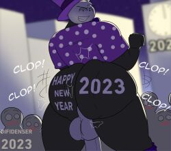 1boy 2020s 2023 ass backsack balls bara big_ass big_butt blush bottomless clapping_cheeks crowd difi_(difidenser) difidenser huge_ass huge_butt male male_only muscular muscular_male penis public public_nudity shaking shaking_ass shaking_butt thick thick_ass thick_thighs twerking