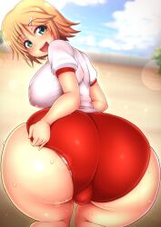 1girls ass ass_focus big_ass big_breasts blonde_hair bloomers bubble_ass bubble_butt bulge buruma cameltoe dat_ass female female_only green_eyes gym_uniform hanabi_(senran_kagura) huge_ass huge_breasts pale-skinned_female pale_skin ponpo ponponmaru pussy senran_kagura senran_kagura_(series) short_hair smile sweat tagme thick_ass thick_thighs tight_clothing voluptuous yellow_hair