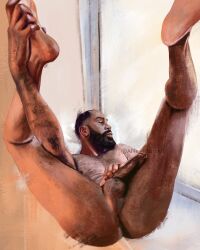 a_new_identity african african_male ass bara beard boner dark-skinned_male dark_skin erect_penis erection feet hard_on hole king_khi_lavene legs_up male male_focus male_only melanin muscles muscular muscular_male onlyfans_model presenting_anus presenting_ass real_person sketch tattoos