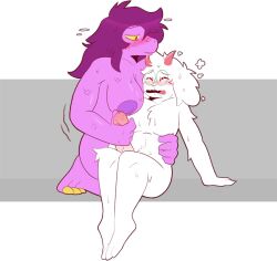 anthro blush breasts deltarune dragon erection femboy femboy_on_female femdom furry gentle_femdom handjob holding large_breasts larger_female looking_pleasured nipples nude nude_female nude_male ralsei scalie smaller_male susie_(deltarune) tomboy wholesome zixzs zixzs-redlight