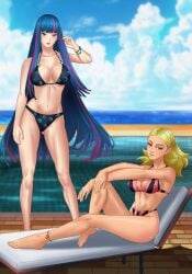 2girls ada_(boruto) adapted_costume amenoosa anklet bare_arms bare_legs bare_midriff bare_shoulders barefoot bikini blue_eyes blue_hair blunt_bangs boruto:_naruto_next_generations bracelet breasts bust busty curvaceous curvy curvy_body curvy_female curvy_figure delta_(boruto) feet female female_only fingernail_polish fingernails lipstick looking_at_viewer makeup multicolored_hair multiple_girls nail_polish naruto naruto_(series) oppai pink_eyes pink_hair pool poolside sitting standing swimsuit toenail_polish toes two_tone_hair very_long_hair yellow_hair