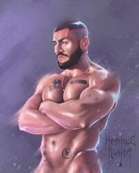 1boy arms_crossed caucasian caucasian_male francois_sagat gay_pornstar henriqueilustra male male_only muscles muscular muscular_male porn_star real_person solo solo_male tattoos