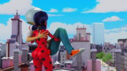 1boy 1girls 3d_(artwork) accurate_art_style adrien_agreste ass big_ass big_butt bodysuit female ferjuasi huge_ass huge_butt ladybug_(character) male marinette_dupain-cheng miraculous_ladybug skin_tight_suit thick_thighs