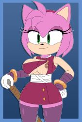 1girls amy_rose amy_rose_(boom) anthro big_breasts blakeynsfw breasts female furry green_eyes hedgehog nipple_bulge one_breast_out piko_piko_hammer pink_fur sega smile solo solo_female sonic_(series) sonic_boom standing tagme