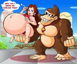 belly big_belly big_breasts bikini breasts brown_hair donkey_kong donkey_kong_(series) female female_focus huge_belly hyper_pregnancy ilikapie large_breasts mario_(series) nintendo pauline pregnant super_mario_bros. swimsuit