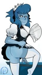 1girls ass blue_eyes blue_hair blue_skin blushmallet cartoon_network female female_focus female_only gem_(species) k lapis_lazuli_(steven_universe) maid pussy smiling steven_universe stockings thighs