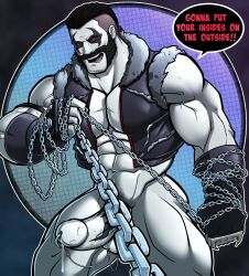 alien blitzturner boner bottomless chains dc dc_comics dialogue erect_penis erection grey_skin hard_on lobo_(dc) male male_only muscles muscular muscular_male pierced_genitals pierced_penis precum precum_drip uncut veiny_penis vest