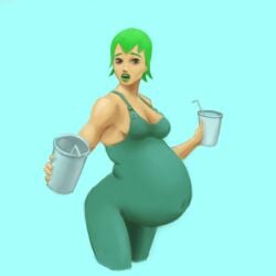 1girls belly belly_inflation big_belly big_breasts bloated boated_belly breasts cleavage female female_only foo_fighters fully_clothed green_hair inflation jojo's_bizarre_adventure obese pax_dimetri sideboob solo stone_ocean