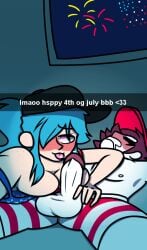 2018 4th_of_july ahe_gao american_flag american_flag_shirt big_breasts black_hat blue_hair blush breast_squish breasts breasts_out dannica_(hattsworth) dark_room drool drooling english_text fireworks flushed freckles freckles_on_breasts freckles_on_chest freckles_on_face freckles_on_shoulders hand_on_penis hat hattsworth holidays long_blue_hair long_hair nipples original original_character original_characters partially_clothed partially_clothed_female partially_clothed_male partially_nude partially_undressed penis pink_eyes ponytail red_hair red_hat saliva snapchat striped_shorts text tongue tongue_out united_states_of_america window