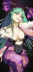 1girls ass bat bat_background bat_print bat_wings big_ass big_breasts breasts bubble_butt busty capcom cleavage clothing clothing_cutout darkstalkers dat_ass demon_girl female female_only ghdwid head_wings heart_cutout highres large_breasts leotard long_hair looking_at_viewer looking_back low_wings medium_breasts morrigan_aensland pantyhose pink_pantyhose pose posing print_legwear seductive seductive_smile sensual sitting smile solo succubus vampire_(game) vampire_hunter vampire_savior voluptuous wings