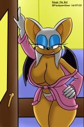 1girls alternate_breast_size alternate_hairstyle bat bathrobe cleavage door female female_focus female_only flashpoint_gear_(artist) furry furry_only gloves inviting inviting_to_sex large_breasts makeup mature_female milf panties robe rouge_the_bat seductive seductive_look seductive_smile sonic_(series) sonic_the_hedgehog_(series) underwear waiting