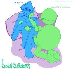 1cuntboy 2boys anthro bedroom bedroom_eyes blush booty_eater69 clothed cuddling cuntboy dave_and_bambi_mod diamond_man eyes_half_open garrett gay hand_on_face heart intersex male/male penis pussy smile text watermark wholesome