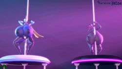 3d animated excessive_size female female_only hyper hyper_breasts inteleon no_sound pokemon pokemon_(species) pole_dancing rgtdwtbr salazzle source_filmmaker stripper_pole tagme video