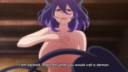 anime_screencap demon_girl demon_horns demon_tail heart_tail horns huge_breasts kinsou_no_vermeil mature_female monster_girl purple_hair screencap screenshot succubus succubus_horns succubus_tail thick_thighs vermeil vermeil_(kinsou_no_vermeil) vermeil_in_gold