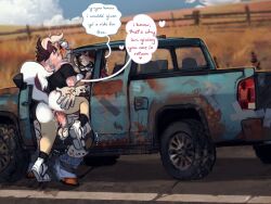 2022 anthro anthro_on_anthro anthro_penetrated anthro_penetrating anthro_penetrating_anthro anus ass balls biped blush bottomless bottomless_anthro bottomless_female bottomwear bottomwear_down brown_body brown_fur canid canine canis car clothed clothing digital_media_(artwork) domestic_dog duo english_text erection female female_penetrated fur genitals hand_on_butt male male/female male_penetrating male_penetrating_female mammal multicolored_body multicolored_fur open_mouth outside_sex pants pants_down partially_clothed penetration penile penile_penetration penis_in_pussy sex sex_in_car sinz0ne tan_body tan_fur text tongue tongue_out vaginal_penetration vaginal_penetration vehicle white_body white_fur