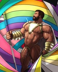 actor blitzturner cape celebrity cock_ring d.j._cotrona dc flaccid flaccid_penis in_character latino lgbt_pride male male_only melanin muscles muscular muscular_male pedro_pena posing pride_flag shazam!_(2019) shazam_(series) superhero uncut veiny_penis