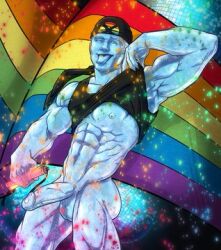 blitzturner bobby_drake boner bottomless confetti erect_penis erection hard_on ice_skin iceman lgbt_pride male male_only marvel marvel_comics muscles muscular muscular_male pride_flag shirt_lift superhero tongue_out x-men