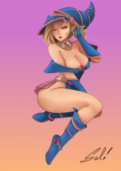 1girls blonde_hair blue_eyes cleavage dark_magician_girl female female_only large_breasts looking_at_viewer pose posing salsdraws seductive solo solo_female thick_thighs voluptuous yu-gi-oh!