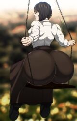 1girls ass ass_bigger_than_head ass_focus ass_in_dress attack_on_titan back back_view big_ass big_butt black_hair blurry blurry_background bubble_ass bubble_butt butt clothed clothed_female clothing dat_ass female female_only fully_clothed hashimiro_takahi huge_ass huge_butt outdoors outside pieck_finger shingeki_no_kyojin solo solo_female swing thick_ass