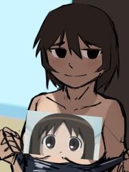 azumanga_daiou brown_hair censored kagura_(azumanga_daiou) labuyoi osaka_ayumu_kasuga ripped_clothing tan_body topless