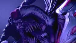 16:9 3d_(artwork) alien alien_(franchise) balls black_body crossover detailed_background digital_media_(artwork) duo erection excella eyeless faceless_character faceless_male fan_character fangs female female_xenomorph genitals grey_body hi_res humanoid interspecies male male/female multicolored_body nidus_(warframe) open_mouth penile penis penis_worship sex teeth teratophilia thekidxeno vein veiny_penis video_games warframe white_body widescreen xenomorph