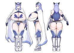 big_ass blue_eyes blue_hair cape cowboy_shot female_knight front_view hair_ornament huge_breasts knight leotard original original_character side_view sideboob skimpy skimpy_armor tagme yamada yamadare