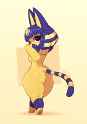 1girls animal_crossing ankha ankha_(animal_crossing) anthro ass blue_hair bubble_ass bubble_butt felid feline felis female female_only fur furry furry_only huffslove looking_back nintendo nude shortstack solo solo_female tail thick_thighs yellow_body