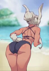 1girls 2d animal_ears animal_tail animated artist_name ass ass_focus ass_shake back back_view bare_shoulders beach big_ass bikini blurry_background clothing cloud dark-skinned_female dark_skin faceless_female female female_focus female_only fit_female gloves hair_bun human large_ass long_hair miruko muscular_female my_hero_academia no_sound ocean outside pinup rabbit_ears rabbit_tail revealing_clothes rumi_usagiyama sand sayanestia shiny_skin shounen_jump skimpy solo solo_female swimsuit tail thick_ass thick_thighs thighs tied_hair video water watermark webm white_hair