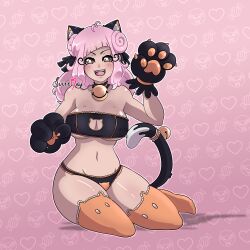 black_lingerie cat_ear_headphones cat_girl cat_paws catgirl curly_hair female light-skinned_female light_skin lingerie looking_at_viewer neko nsfw patreon pink_hair sucremay wavy_hair