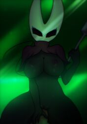 armed athletic_female black_sclera black_skin bug female female_focus female_penetrated garasunsfw green_ambient hollow_knight hornet_(hollow_knight) human_penetrating human_penetrating_anthro human_penetrating_humanoid human_penis insect insect_girl interspecies light-skinned_male red_clothing vaginal_penetration weapon