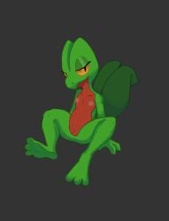 bedroom_eyes feet female female_only flat_chest flat_chested green_skin lizard lizard_girl pokemon pokemon_(species) reptile reptile_humanoid seductive_look showing_off sitting spreading_legs srtaco69 treecko vagina yellow_sclera