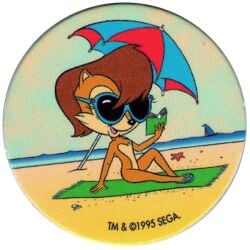 1990s 1995 1girls 20th_century 2d anthro beach book chipmunk color female female_only furry nude ocean official_art outside png pog rodent sally_acorn sandals sega smile sonic_(series) sonic_the_hedgehog_(archie) text towel umbrella