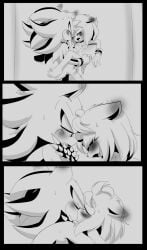 amy_rose blush carrying_partner comic crying crying_with_eyes_closed crying_with_eyes_open ear_blush ears_back eyes_half_open furry kissing monochrome open_mouth rape shadic80 shadow_the_hedgehog sonic_(series) sonic_riders sonic_the_hedgehog_(series) vaginal_penetration