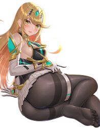 1girls 2022 ass bangs blonde_hair blush breasts embarrassed feet feet_in_stockings female female_only gold_eyes hi_res hips huge_ass huge_breasts long_hair mythra nintendo pantyhose sideboob slim_waist sssemiii super_smash_bros. super_smash_bros._ultimate swept_bangs thick_thighs thighs tight_clothing tight_fit tights wide_hips xenoblade_(series) xenoblade_chronicles_2