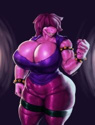 1girls anthro biceps big_breasts breasts busty cleavage clothed clothed_female clothing deltarune dinosaur female female_only freckles hair_over_eyes huge_breasts jindragowolf large_breasts looking_at_viewer muscular muscular_female pants shirt smile smiling solo spiked_armband spiked_bracelet susie_(deltarune) thick_thighs wide_hips