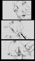 amy_rose comic crying crying_with_eyes_closed crying_with_eyes_open desperation ear_blush ears_back femsub forced furry maledom monochrome open_mouth pushing_head_down rape shadic80 shadow_the_hedgehog sonic_(series) sonic_riders sonic_the_hedgehog_(series) stars_around_head sweatdrop upset