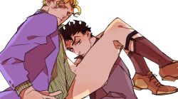 2boys black_hair blonde_hair diamond_is_unbreakable gay jojo's_bizarre_adventure kosaku_kawajiri looking_at_viewer male male/male male_only partially_clothed yaoi yoshikage_kira yu_kakari