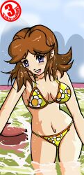 1girls 3_dev_adam big_breasts bikini blue_eyes brown_hair busty female female_only hi_res large_breasts leaning_forward legs looking_at_viewer luigi64 mario_(series) navel nintendo outdoors princess princess_daisy short_hair smile solo super_mario_bros. thighs wet