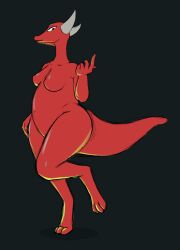 animal_humanoid anthro belly curled_fingers dragon female hi_res humanoid kobold mother nude raised_tail scalie scalie_humanoid solo wurzzie